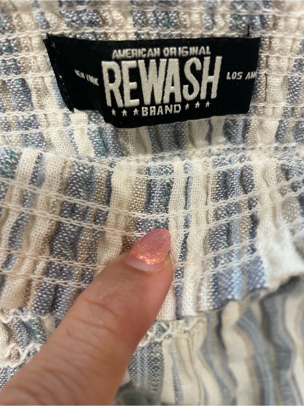 Rewash NWT Blue Stripe Linen Blend Smocked Wide Leg Pants M - Picture 8 of 9